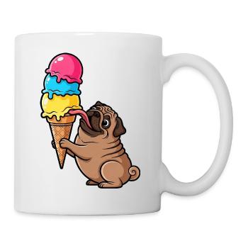 Süßer Mops mit Eis Eiskugel Sommer Cartoon - Tasse - Weiß - Rechts