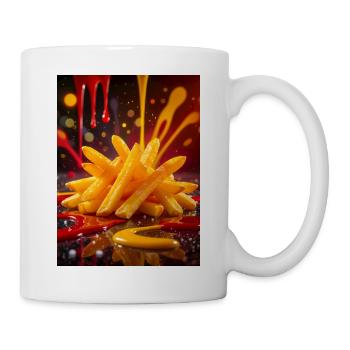 Goldene Pommes Frites leuchten in leuchtenden Neonfarben s - Tasse - Weiß - Rechts
