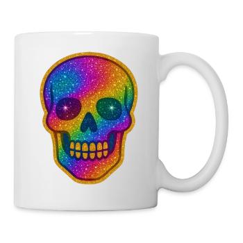 Regenbogen Glitzer Schädel - Tasse - Weiß - Rechts