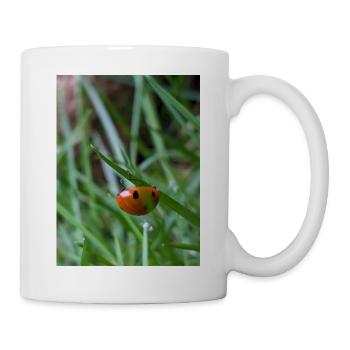 Nahaufnahme: Marienkäfer auf Gras - Tasse - Weiß - Rechts
