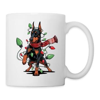 Dobermann Weihnachten Pyjama-Kostüm Geschenk Lusti - Tasse - Weiß - Rechts