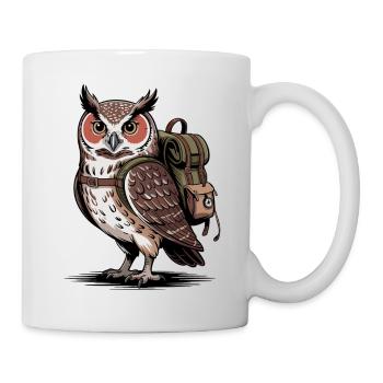 Owl with backpack - Mug - white - Right