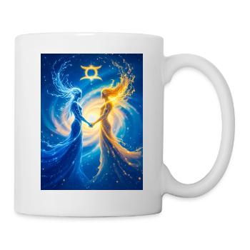 Des êtres célestes jumeaux unis dans un dialogue éternel - Mug blanc - blanc - Droite