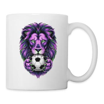 Lion néon avec ballon de football - Mug blanc - blanc - Droite