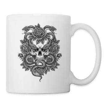 Original Vintage Totenkopf Schädel Blumen Schlange - Tasse - Weiß - Rechts