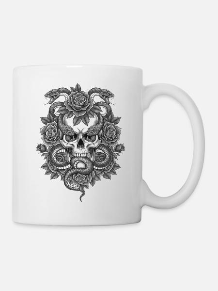 Tête de mort skull vintage original fleurs serpent - Mug blanc - blanc