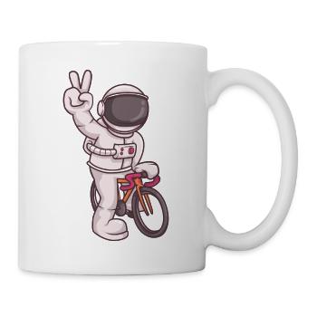 Astronaut Riding Fixie Bike – Peace Pose Space  - Mug - white - Right
