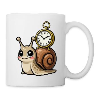 Schnecke mit Uhr auf Schale - Tasse - Weiß - Rechts