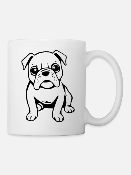 Bulldogge Hunde T-shirt Hundeshirt Geschenk  - Kop/krus - hvid