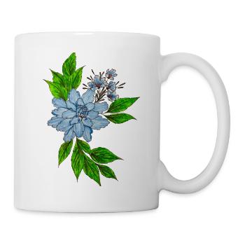 Blaues Wasserfarben-Blütenbouquet - Tasse - Weiß - Rechts
