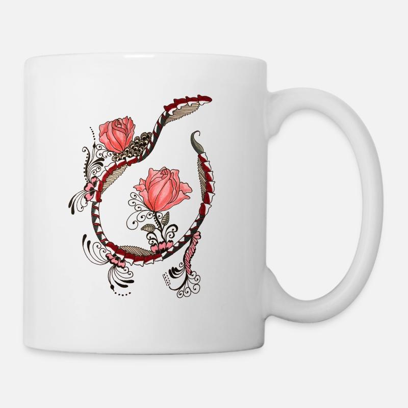 Cadre de vrille de rose avec ornementation florale - Mug blanc - blanc