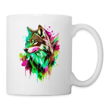 Wolf Wolfskopf Raubtier Wald Natur Wildnis Bunt - Tasse - Weiß - Rechts
