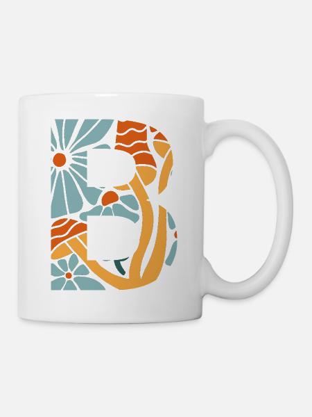 Buchstabe b groovige Blumen Geschenkidee - Tasse - Weiß