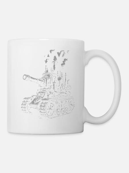Bauplan für Schwermetall-Panzer - Tasse - Weiß