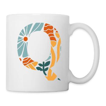 Buchstabe q Blumen groovy Geschenkidee - Tasse - Weiß - Rechts