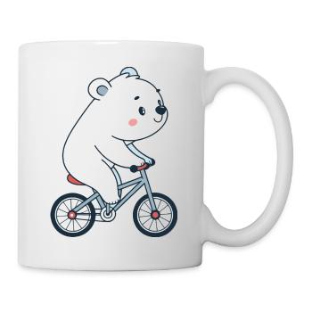 White bear cub on kawaii bike - Mug - white - Right