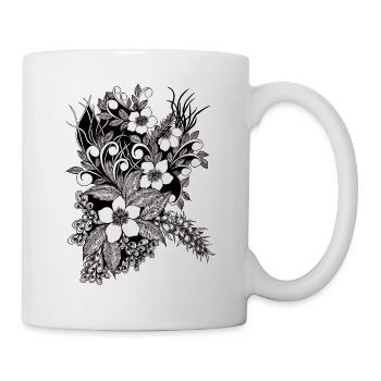 Motif de fleurs ornementales florales noires - Mug blanc - blanc - Droite