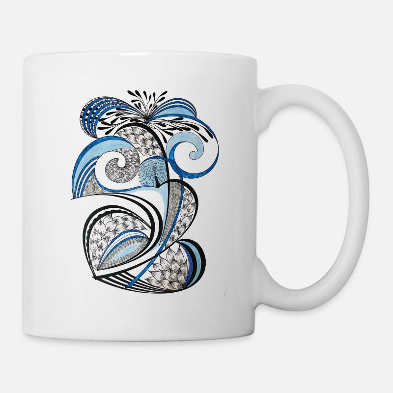 Blue Black Swirl Leaves - Mug - white