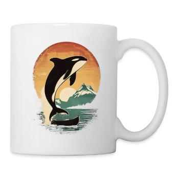 Orca Wal Sonnenuntergang Vintage Meer Natur - Tasse - Weiß - Rechts