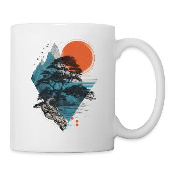 Berglandschaft mit Baum und roter Sonne - Tasse - Weiß - Rechts