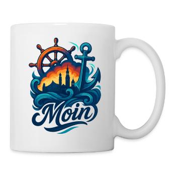Hamburg Moin Stadt Silhouette Anker Hafen Geschenk - Tasse - Weiß - Rechts