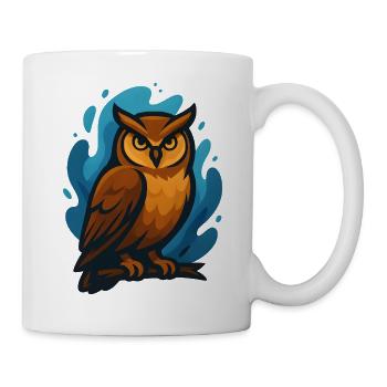 Hibou brun contre les vagues bleues - Mug blanc - blanc - Droite