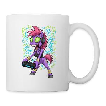 Poney de jeu néon avec casque - Mug blanc - blanc - Droite
