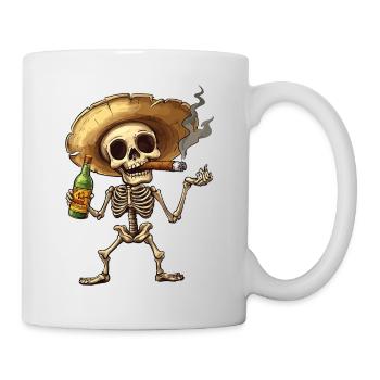 Skelett Totenkopf Totenschädel Zigarre Schnaps - Tasse - Weiß - Rechts