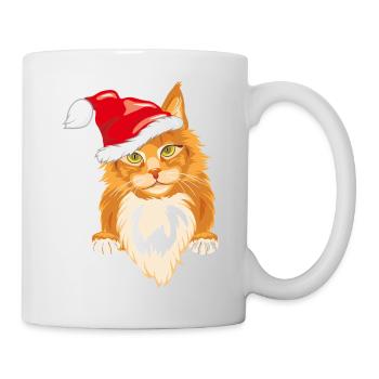 Cute peeking ginger cat in Christmas hat - Mug - white - Right