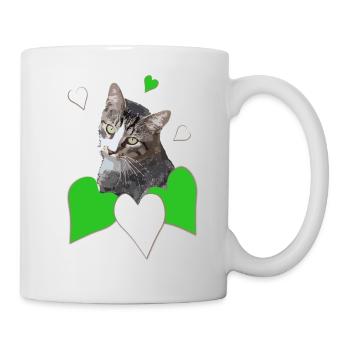 Cat Love Tabby Cat Green Hearts - Mug - white - Right