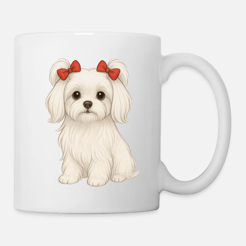 Maltese dog with red bows - Mug - white