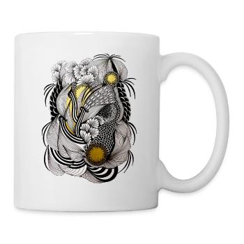 Flowing flower line with gold accents - Mug - white - Right