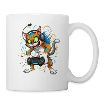 Neon Gaming Katze mit Controller Gamer Kater - Tasse - Weiß - Rechts