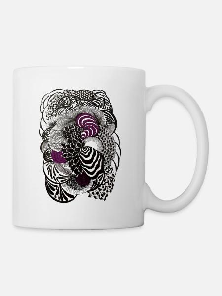 SchwarzWeiß Blütenspirale - Tasse - Weiß