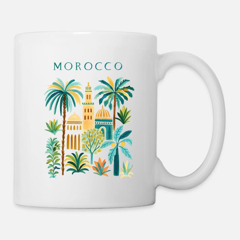 Architecture des palmiers marocains Aquarelle - Mug blanc - blanc