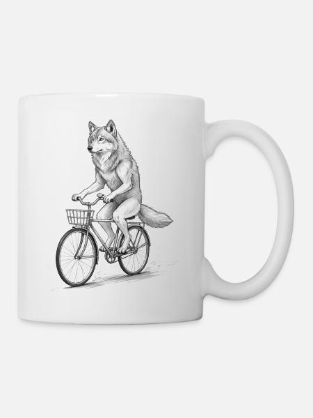Wolf Cyclist on Bike - Mug - white