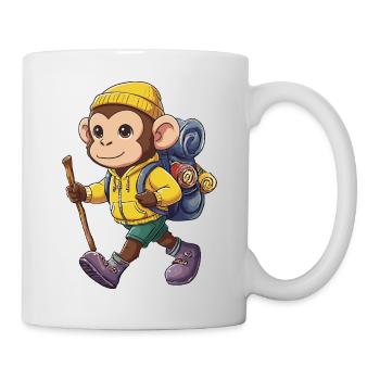 Süßer Affe Wandern, Camping, Abenteuer-Rucksacktourist. - Tasse - Weiß - Rechts