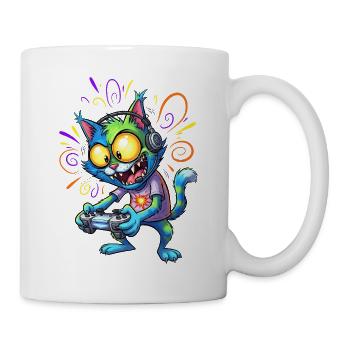 Neonkatze Gamer mit Kopfhörern Gaming Kater - Tasse - Weiß - Rechts