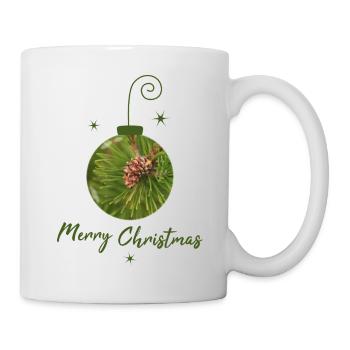 Balle de Noël verte avec pommes de pin - Mug blanc - blanc - Droite