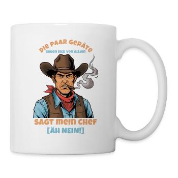 Western Cowboy mit Zigarre wiederspricht dem Chef - Tasse - Weiß - Rechts