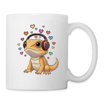 Niedlicher Gecko liebt Musik. Batagame Kopfhörer - Tasse - Weiß - Rechts