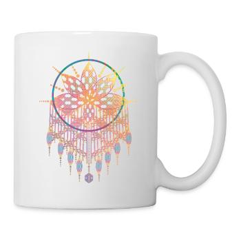 Pendentif en macramé avec des motifs de nœuds ornés - Mug blanc - blanc - Droite