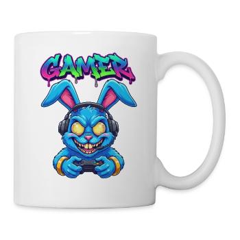 Neon Gamer Bunny Graffiti Gaming Shirt Design - Mug - white - Right