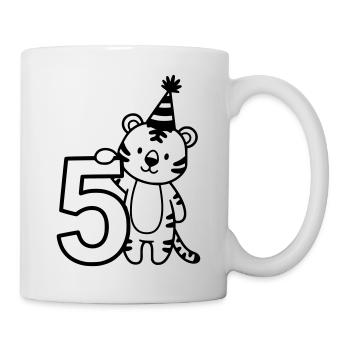 Party-Tiger mit Zahl 5 Cartoon Illustration - Tasse - Weiß - Rechts