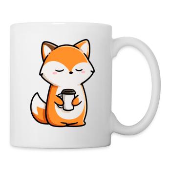 Un renard mignon tenant une tasse de café - Style adorable - Mug blanc - blanc - Droite
