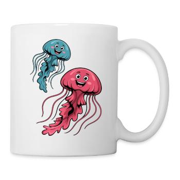Zwei lustige Quallen - Tasse - Weiß - Rechts