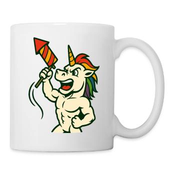 Unicorn Holding Rocket Bold Festive Mascot - Mug - white - Right