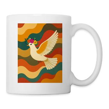 Colombe blanche volant au-dessus des vagues arc-en-ciel - Mug blanc - blanc - Droite