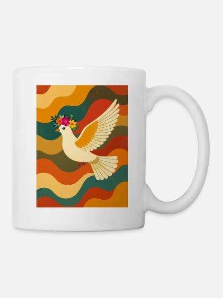 Weiße Taube fliegt über Regenbogenwellen - Tasse - Weiß