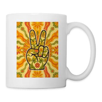 Peace Hand Gesture Filled with Flowers - Mug - white - Right